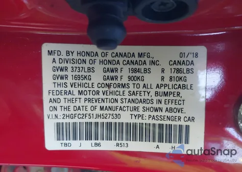 2018 Honda Civic Lx из США, поврежденный, VIN 2HGFC2F51JH527530